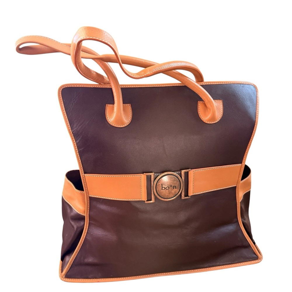 Bo2n Born Out of Necessity Brown Leather Large Tote Travel Picnic Diaper Bag